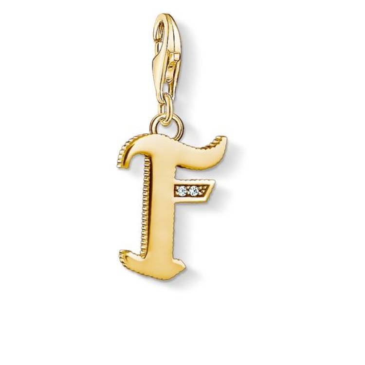 Thomas Sabo Charm Club Yellow Gold White Zirconia Letter F Charm D - Yellow Gold