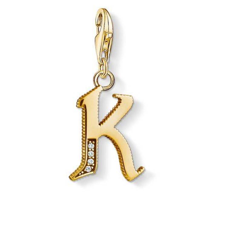 Thomas Sabo Charm Club Yellow Gold White Zirconia Letter K Charm - Yellow Gold