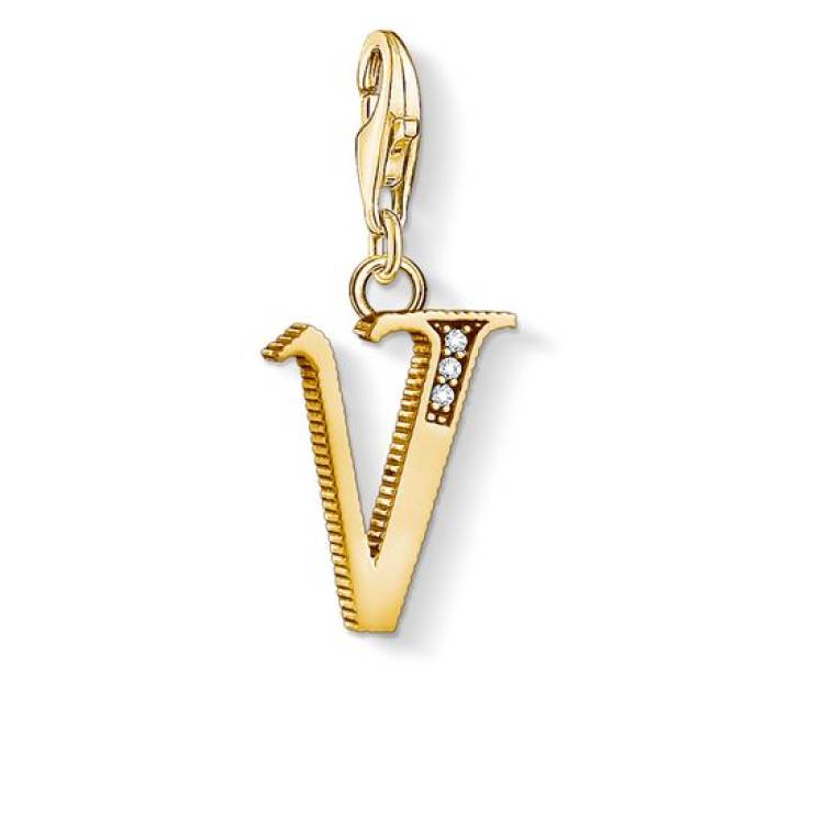Thomas Sabo Charm Club Yellow Gold White Zirconia Letter V Charm D - Yellow Gold
