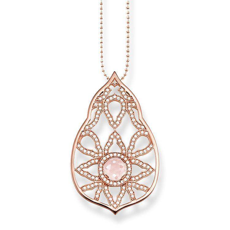 Thomas Sabo Glam And Soul Rose Gold Rose Quartz Zirconia Necklace D - Silver