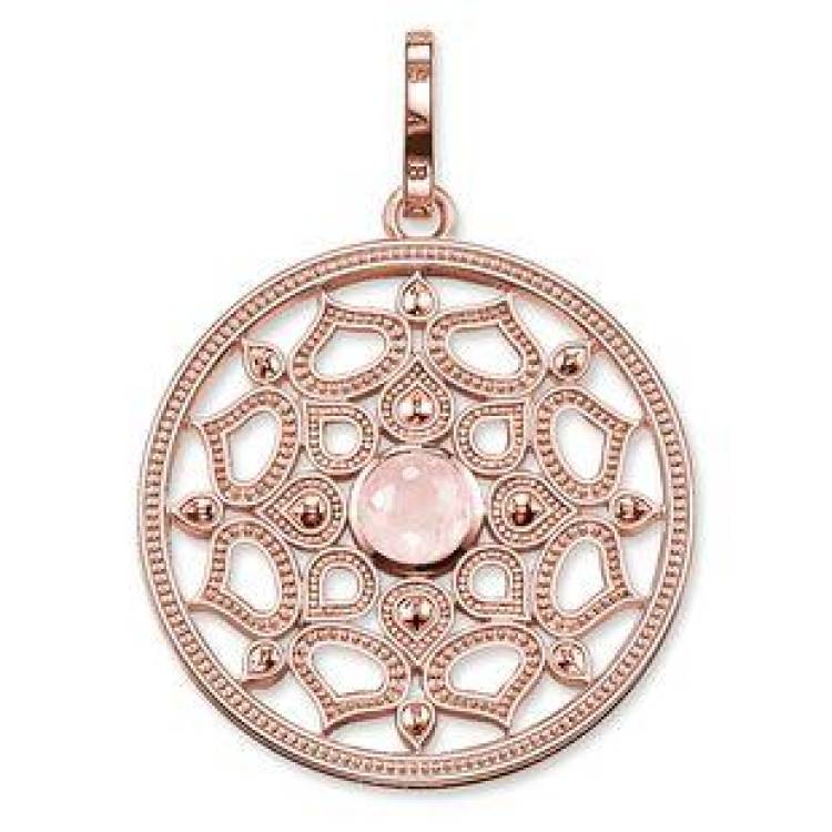 Thomas Sabo Glam And Soul Rose Gold Rose Quartz Pink Lotus Flower Pendant Small D - Silver