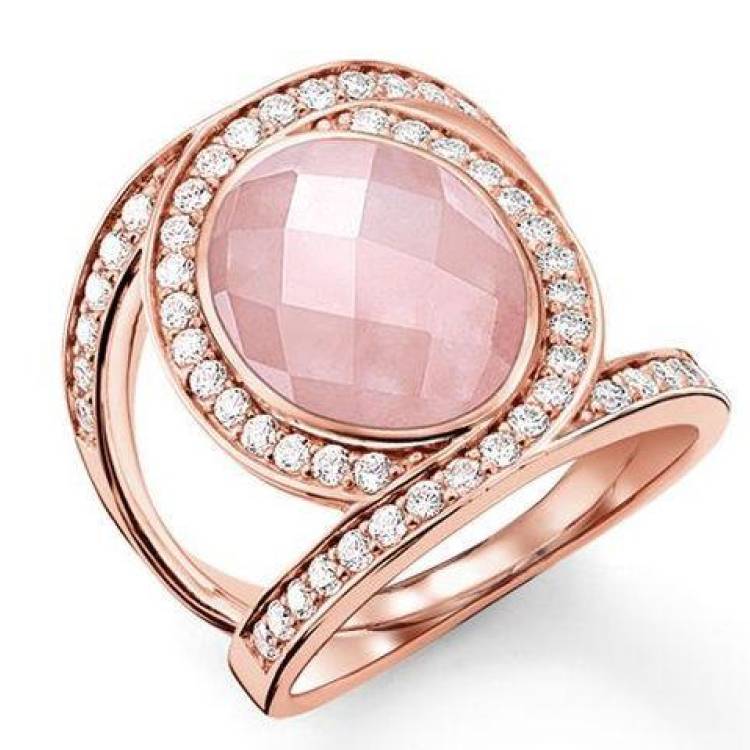 Thomas Sabo Glam And Soul Rose Gold Rose Quartz Pink Love Knot Cocktail Ring D - 50