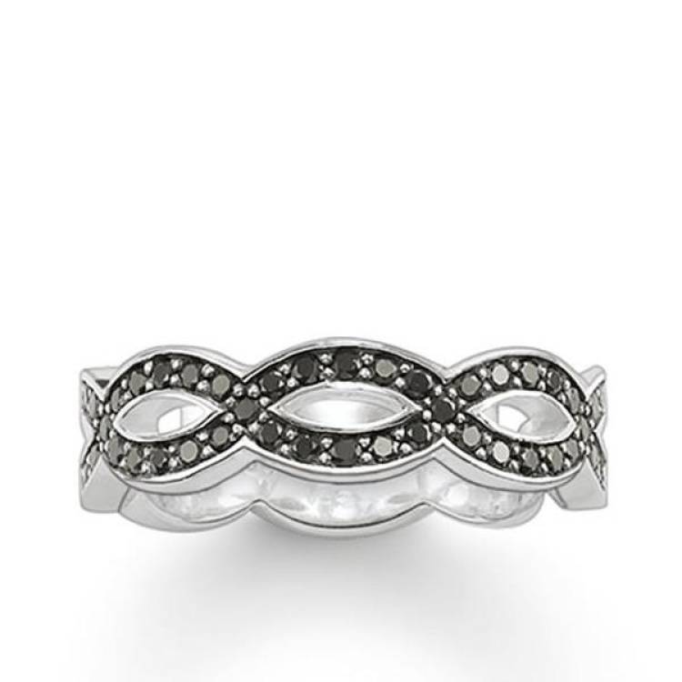 Thomas Sabo Glam And Soul Sterling Silver Black Zirconia Love Knot Ring D - 52