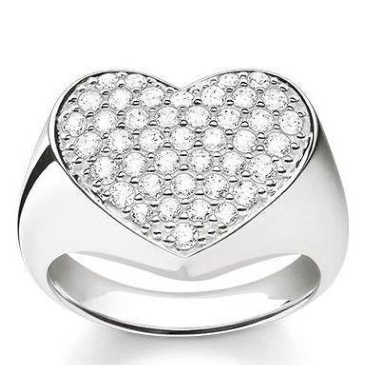 Thomas Sabo Glam And Soul Sterling Silver White Zirconia Heart Signet Ring D - 54