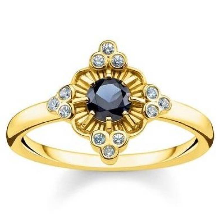 Thomas Sabo Glam And Soul Yellow Gold Black Zirconia Royalty Ring D - 54