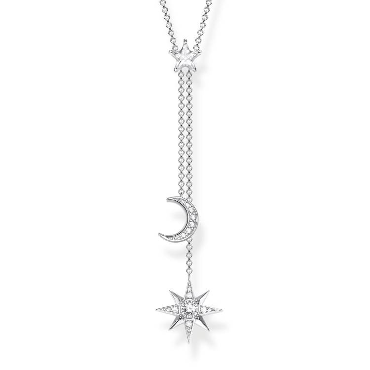 Thomas Sabo Glam & Soul Sterling Silver CZ Magic Stars Drop Necklace - Silver