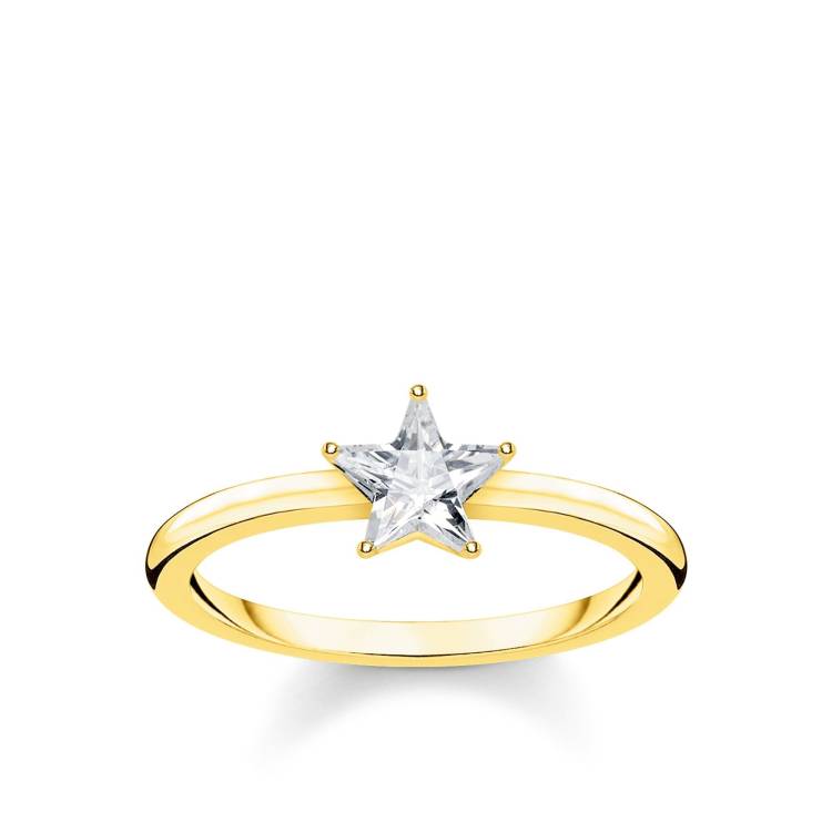 Thomas Sabo Glam & Soul Yellow Gold Plated Sterling Silver CZ Magic Stars Ring D - 54