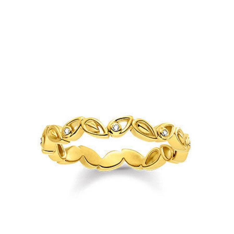 Thomas Sabo Glam And Soul Silver Yellow Gold Diamond Leaves Ring D - 52