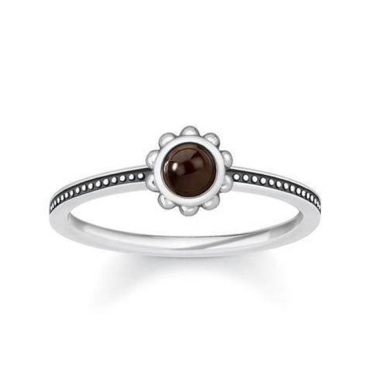 Thomas Sabo Glam and Soul Sterling Silver Ethnic Tigers Eye Flower Ring D - 52