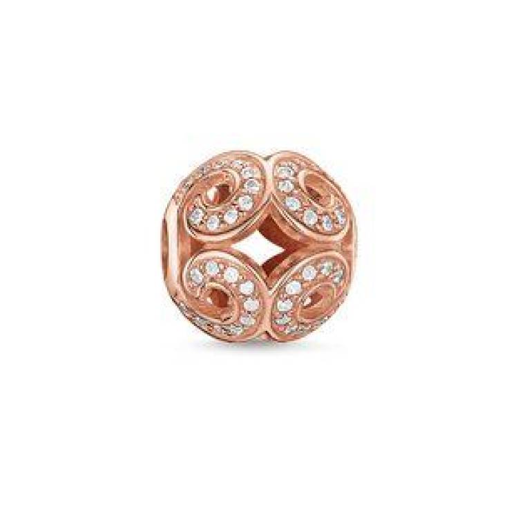 Thomas Sabo Karma Beads Rose Gold White Zirconia Glittering Wave Charm D - Silver