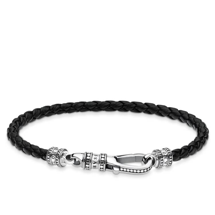 Thomas Sabo Rebel at Heart Sterling Silver Black Leather Lobster Clasp Bracelet - M - 17cm