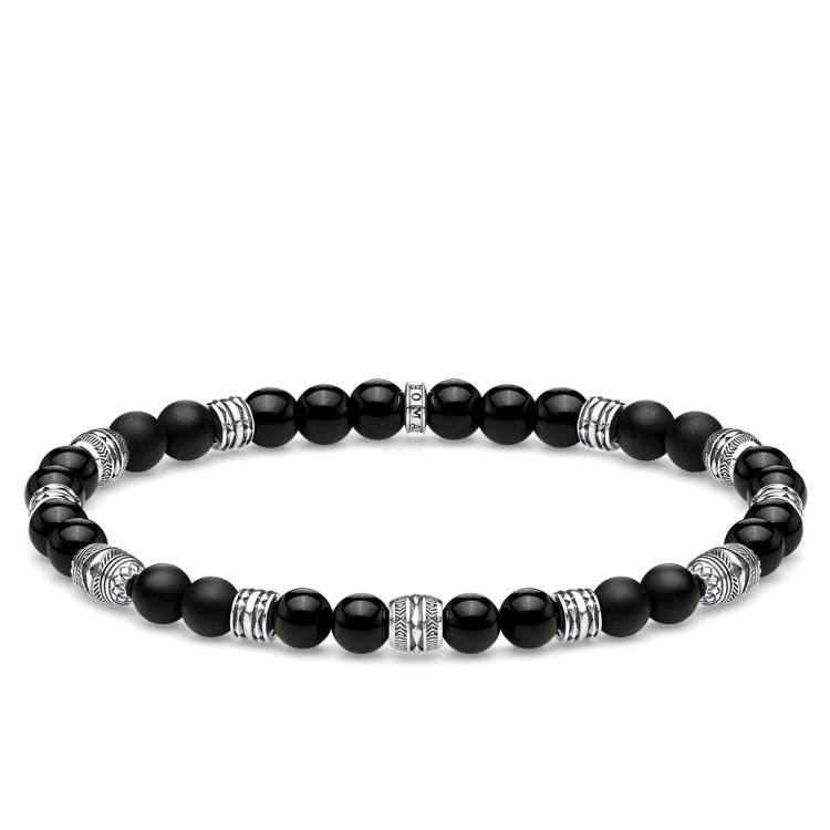 Thomas Sabo Rebel at Heart Sterling Silver Black Obsidian Lucky Charm Bracelet - M - 17cm