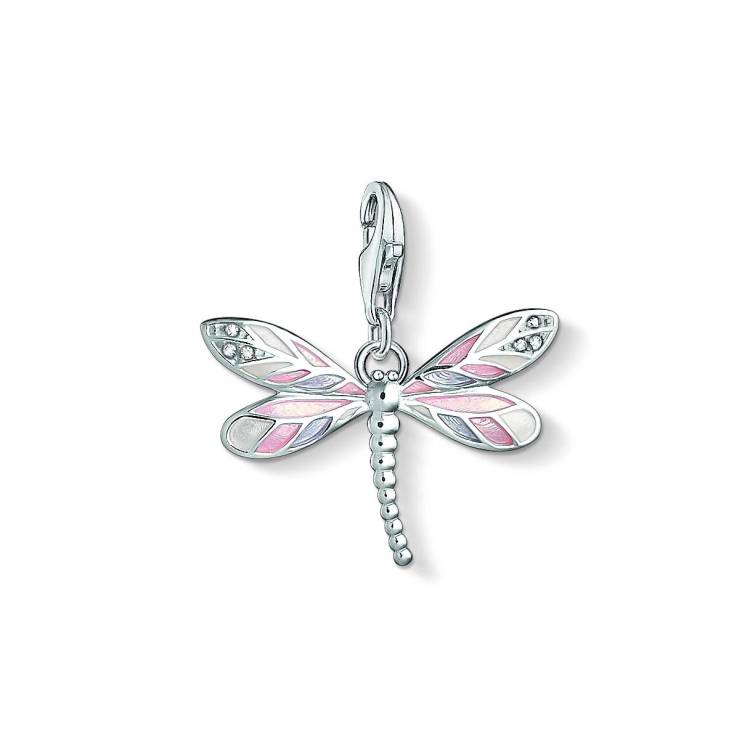 Thomas Sabo Charm Club Sterling Silver Pink Enamel Dragonfly Charm - Silver