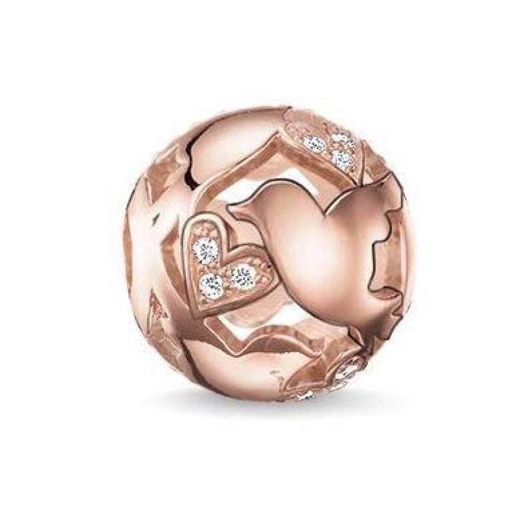 Thomas Sabo Karma Beads Rose Gold White Zirconia Love Birds Charm D - Silver