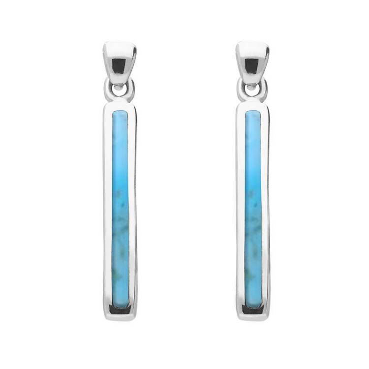 Sterling Silver Turquoise Short Slim Drop Earrings - Option1 Value Silver