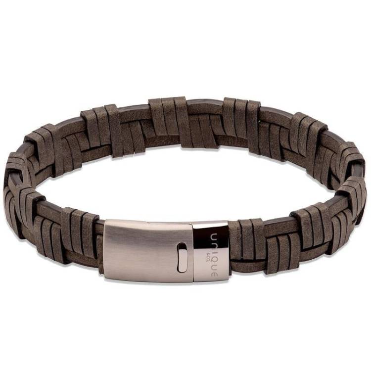 Unique & Co Matte Stainless Steel Antique Black Leather Bracelet