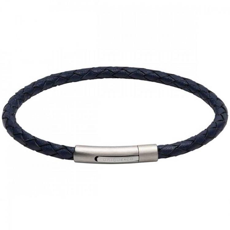 Unique & Co Matte Stainless Steel Blue Leather Bracelet