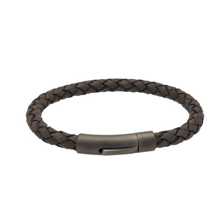 Unique & Co Matte Stainless Steel Moroccan Brown Leather Bracelet - 19cm