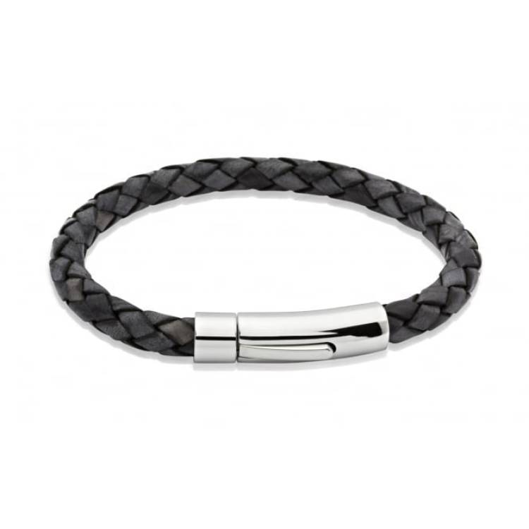 Unique & Co Stainless Steel Antique Black Leather Bracelet