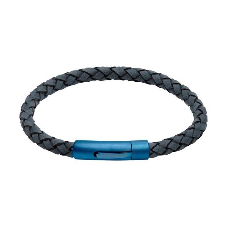Unique & Co Stainless Steel Antique Blue Leather Bracelet