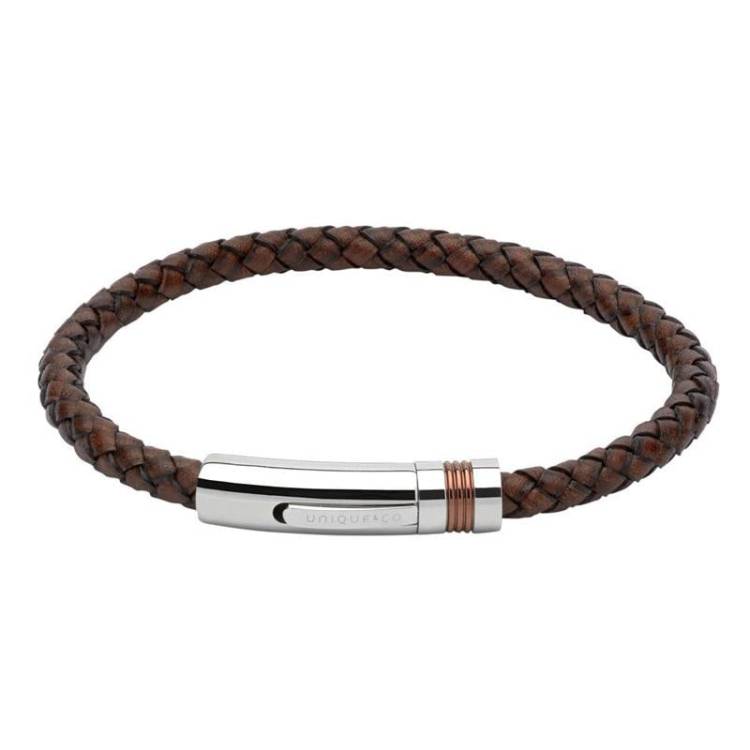 Unique & Co Stainless Steel Antique Brown Leather Bracelet