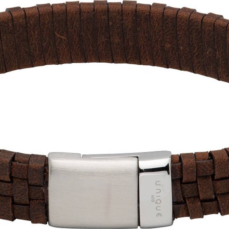 Unique & Co Stainless Steel Antique Brown Leather Bracelet D