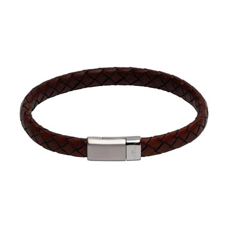 Unique & Co Stainless Steel Antique Dark Brown Leather Bracelet