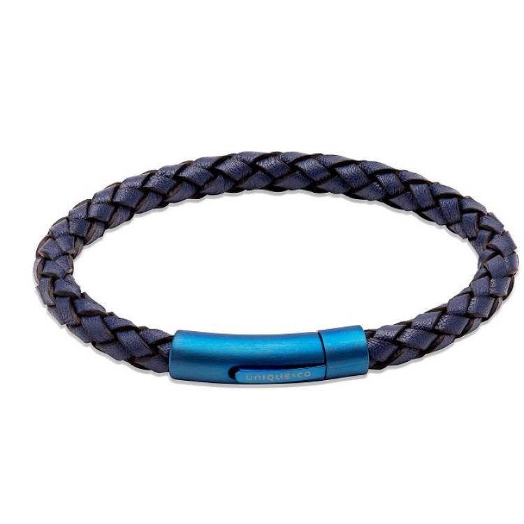 Unique & Co Stainless Steel Blue IP Plated Navy Leather Bracelet