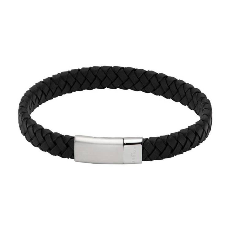 Unique & Co Stainless Steel Magnetic Clasp Black Leather Bracelet
