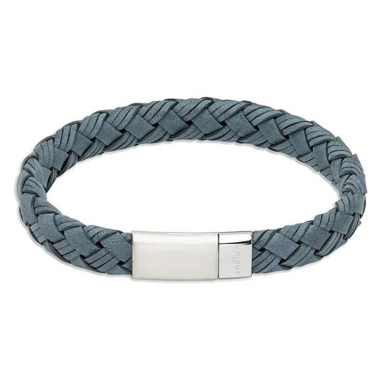 Unique & Co Stainless Steel Magnetic Clasp Blue Leather Bracelet