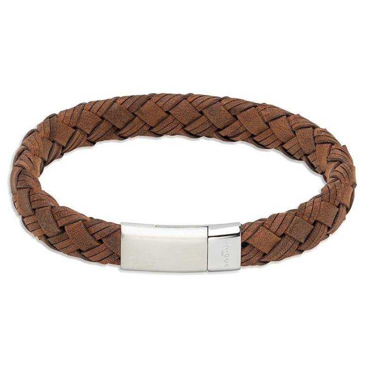 Unique & Co Stainless Steel Magnetic Clasp Brown Leather Bracelet