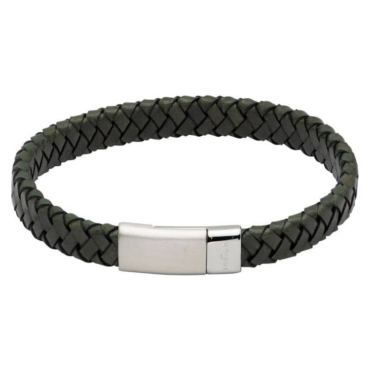 Unique & Co Stainless Steel Magnetic Clasp Dark Green Leather Bracelet