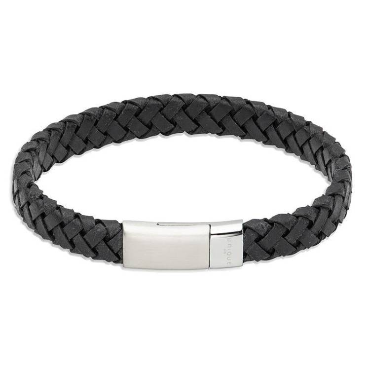 Unique & Co Stainless Steel Magnetic Clasp Sesame Leather Bracelet