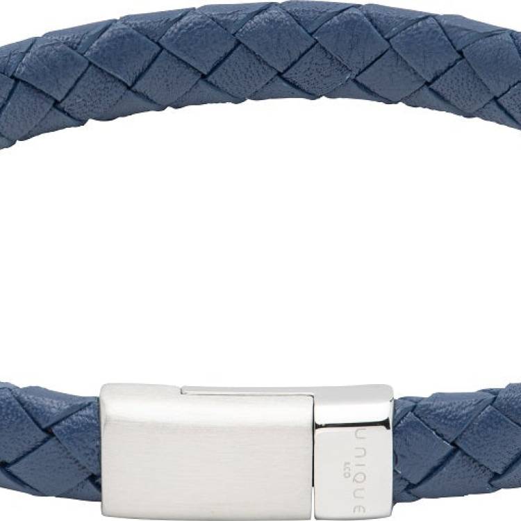 Unique & Co Stainless Steel Navy Leather Magnetic Clasp Bracelet