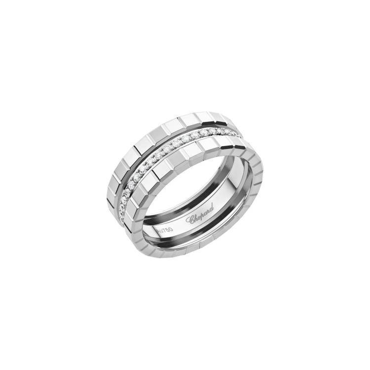 Chopard Ice Cube 18ct White Gold Diamond Double Medium Ring - 53