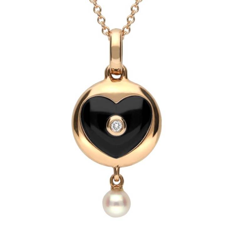 18ct Rose Gold Whitby Jet Diamond Heart in Circle Necklace