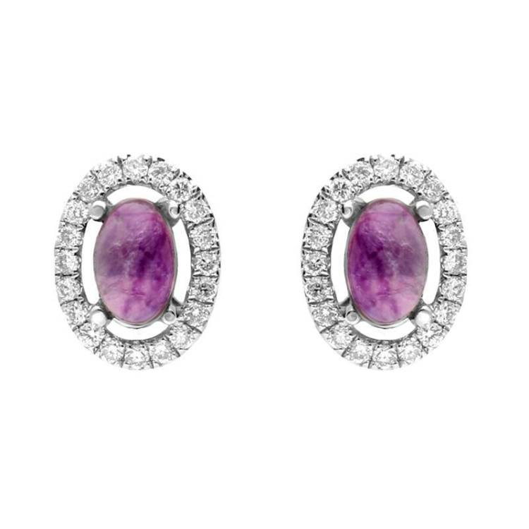 18ct White Gold 0.23ct Diamond Blue John Oval Stud Earrings