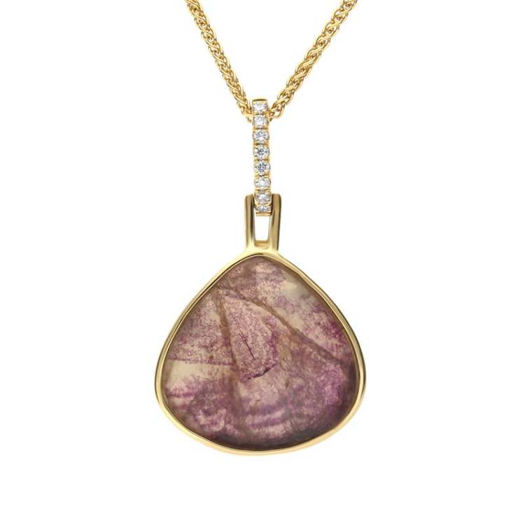 18ct Yellow Gold Blue John Diamond Unique Pear Hinged Bail Necklace - Yellow Gold