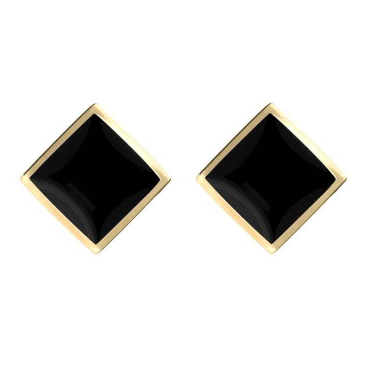 9ct Yellow Gold Whitby Jet Rhombus Earrings - Yellow Gold