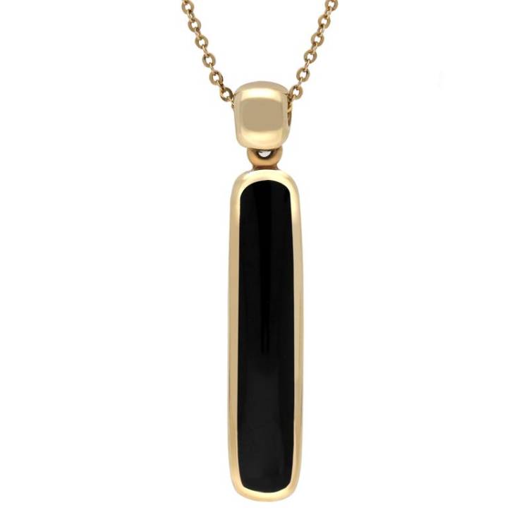 9ct Yellow Gold Whitby Jet Long Oblong Necklace