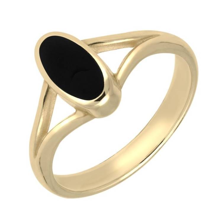 9ct Yellow Gold Whitby Jet Heritage Oval Split Shoulder Ring
