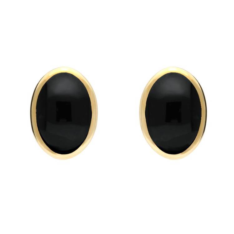 9ct Yellow Gold Whitby Jet Oval Stud Earrings