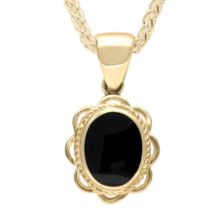 9ct Yellow Gold Whitby Jet Rope Oval Frill Necklace