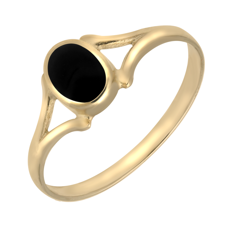 9ct Yellow Gold and Whitby Jet Oval Split Ring - Gold