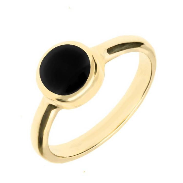 9ct Yellow Gold Whitby Jet Round Stone Set Ring