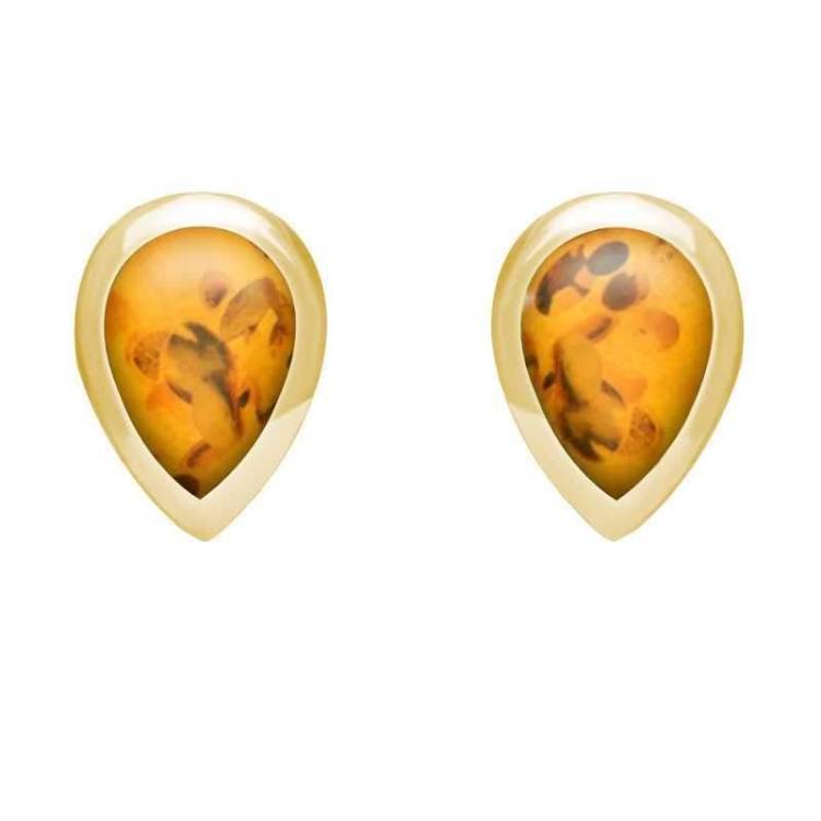 9ct Yellow Gold Amber Dinky Teardrop Stud Earrings