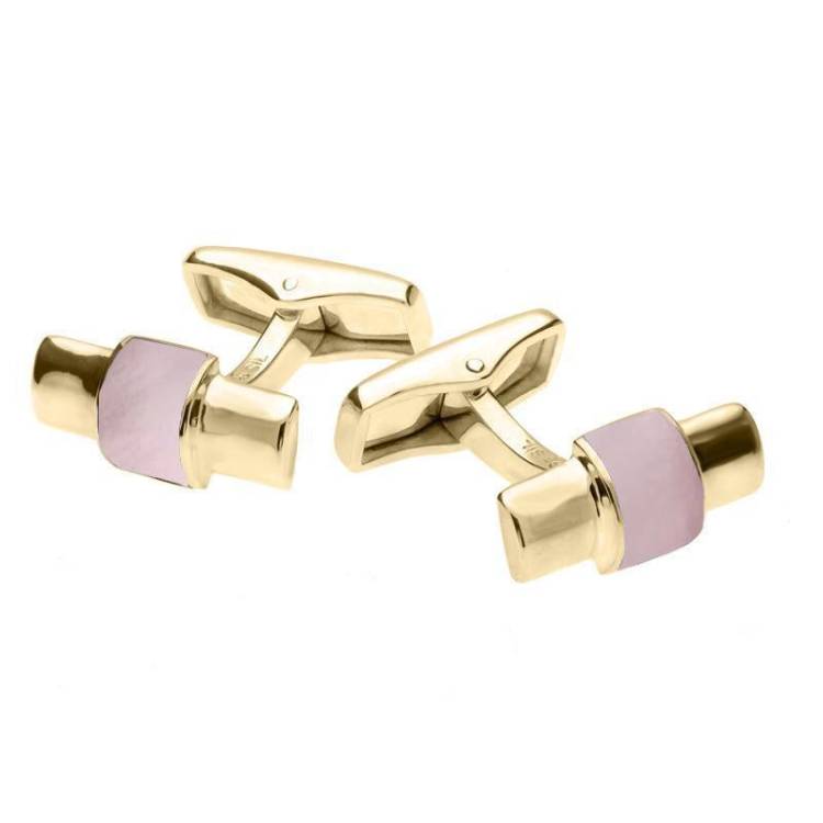 9ct Yellow Gold Pink Mother Of Pearl Bar Set Cufflinks