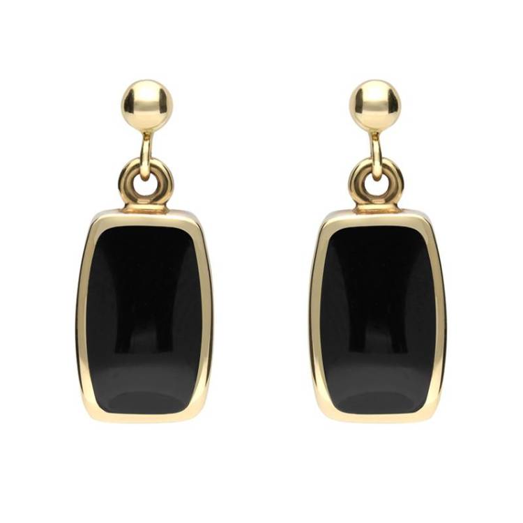 9ct Yellow Gold Whitby Jet Dinky Barrel Drop Earrings