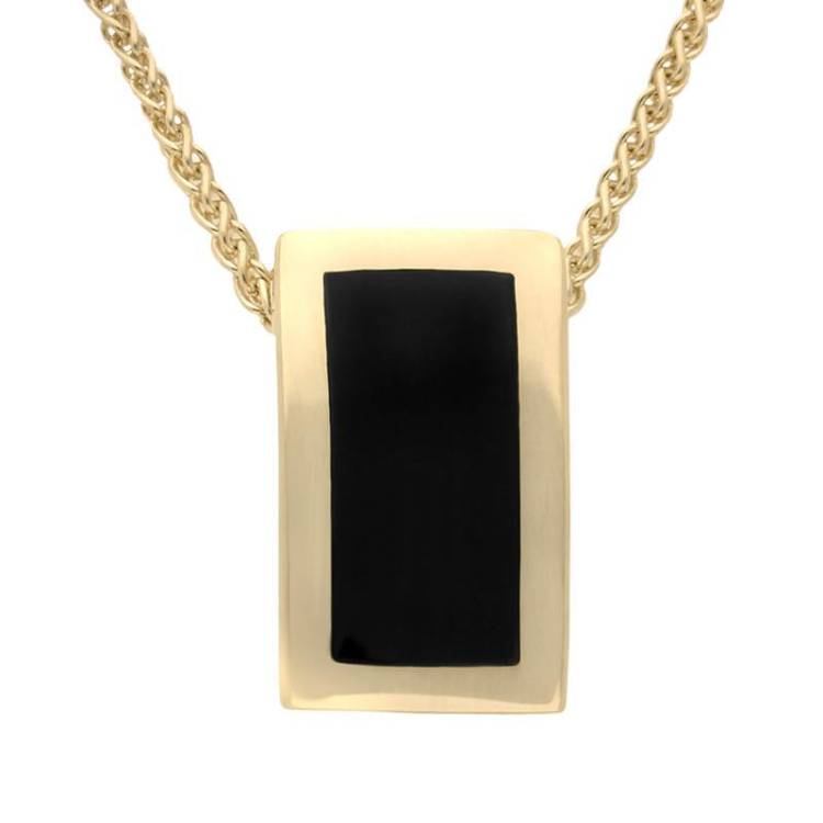 9ct Yellow Gold Whitby Jet Oblong Stone Set Necklace