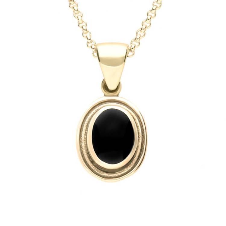 9ct Yellow Gold Whitby Jet Ribbed Small Oval Necklace - Yellow Gold